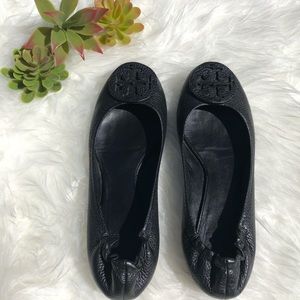 Tory Burch Reva Flats Black Tumbled Leather 9